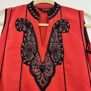 Chic Red and Black Embroidered Mini Dress